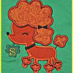 This cute poodle applique was done in orange for St. Patrick's Day.  However, you can choose any color fabric for the poodle you would like.  Shamrock also does not come with it.  PA