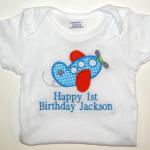 Shirt, Applique Airplane & Name Included --  Happy 1st Birthday Extra