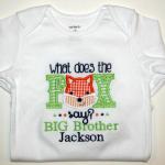 This unique design can be used for a boy or girl by changing the fabric colors.  Extra $$ to add BIG Brother or BIG Sister